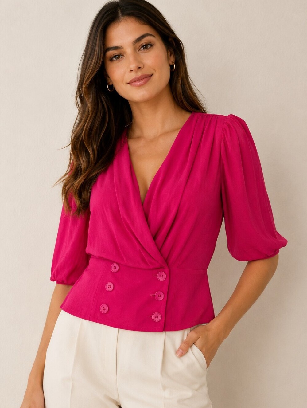 Patrizia Luca Women's Fuchsia Draped Wrap Top